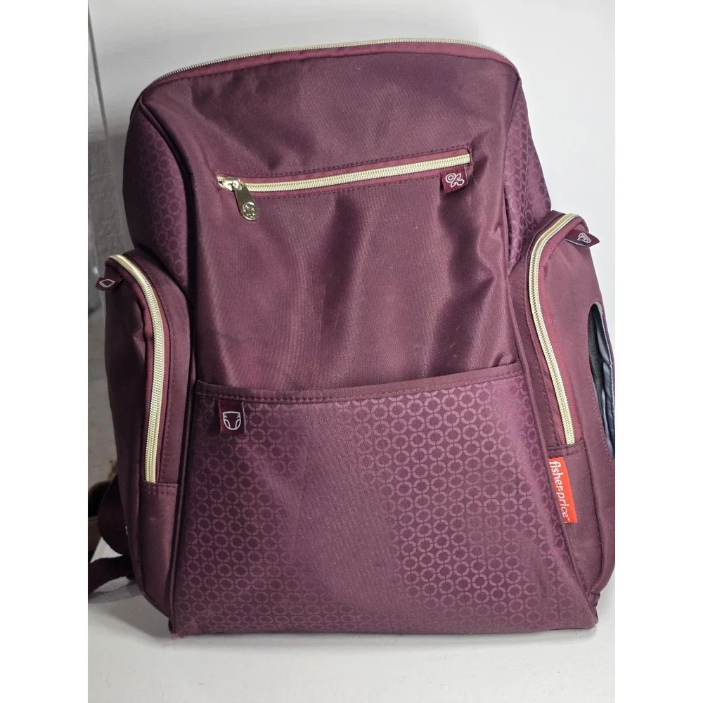 Fisher-Price Fastfinder Gemma Diaper Bag Backpack Burgundy Multi Pocket Baby Bag